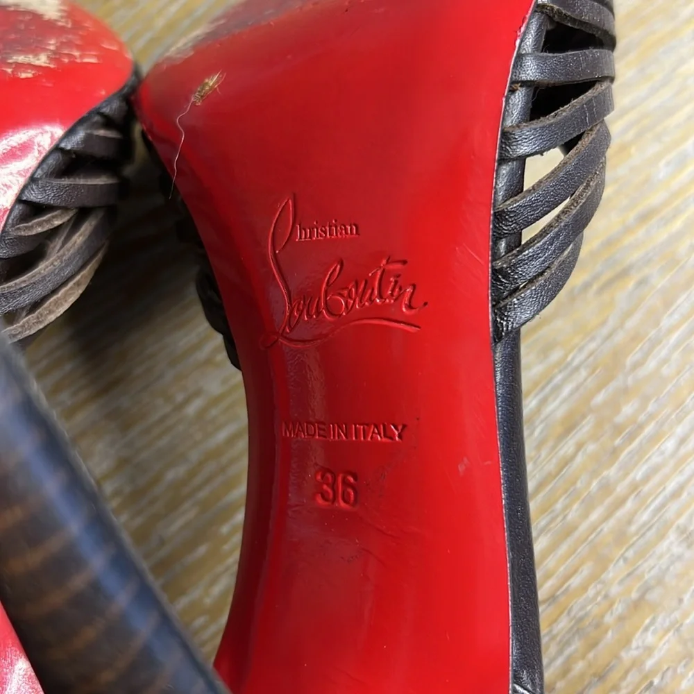 CHRISTIAN LOUBOUTIN Brown Leather Peep-Toe 4”  Heels 36 - Picture 12 of 13